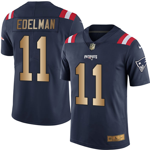 Nike Patriots #11 Julian Edelman Navy Blue Men's Stitched NFL Limited Gold Rush Jersey - Click Image to Close